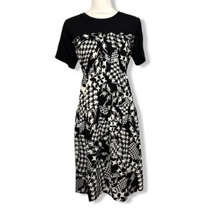 NWT Gracia Black White Shift Midi Dress Houndstooth Crew Neck Short Sleeve New